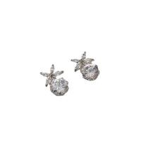 Cubic Zircon (CZ) Drop Earring, Brass, silver color plated, fashion jewelry & micro pave cubic zirconia & for woman, clear 