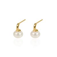 Sterling Silver Natural Pearl Stud Earring, 925 Sterling Silver, with Freshwater Pearl, plated, for woman 8mm 