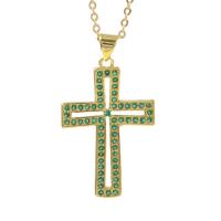 Cubic Zircon Micro Pave Brass Necklace, Cross, real gold plated, micro pave cubic zirconia & for woman cm 