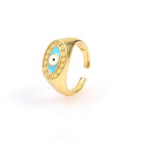 Evil Eye Jewelry Finger Ring, Brass, real gold plated, Adjustable & micro pave cubic zirconia & for woman & enamel 
