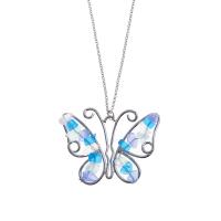 Glass Sweater Chain Necklace, Brass, with Glass, Butterfly, platinum plated & for woman, blue Approx 23.6 