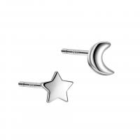 Asymmetric Earrings, 925 Sterling Silver, Moon and Star, platinum plated, fashion jewelry & for woman, original color 