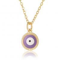 Evil Eye Jewelry Necklace, Brass, Flat Round, real gold plated, for woman & enamel Approx 17.7 Inch 