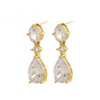 Cubic Zircon (CZ) Drop Earring, Brass, real gold plated, micro pave cubic zirconia & for woman, gold 
