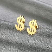 Titanium Steel Earrings, Dollar Sign, gold color plated, fashion jewelry & for woman, gold 