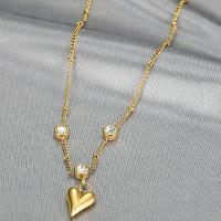 Titanium Steel Jewelry Necklace, Heart, gold color plated, micro pave cubic zirconia & for woman, gold, 14mm Approx 19.68 