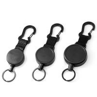ABS Plastic Key Clasp, with Tiger Tail Wire, Round, Unisex & retractable black 