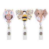 ABS Plastic Badge Holder, with Zinc Alloy, plated, Unisex & retractable & with rhinestone 