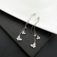 Fashion Fringe Earrings, Brass, Butterfly, silver color plated, fashion jewelry & for woman, silver color, 8.6mm 