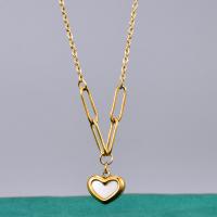 Stainless Steel Jewelry Necklace, 316L Stainless Steel, with White Shell, with 5cm extender chain, Heart, Vacuum Ion Plating, fashion jewelry & for woman, golden Approx 40 cm 