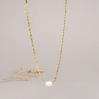 Natural Freshwater Pearl Necklace, 316L Stainless Steel, with Freshwater Pearl, with 6cm extender chain, Vacuum Ion Plating, fashion jewelry & for woman, golden Approx 36 cm 