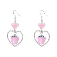 Resin Zinc Alloy Earring, with Zinc Alloy, Heart, silver color plated, for woman, pink 