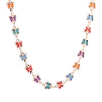 Ожерелье ручной латунные, Латунь, с Кристаллы, бабочка, плакирован золотом, Женский, разноцветный, длина:Приблизительно 40.5-45.5 см, продается PC