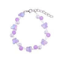 Crystal Pearl Bracelets, with Plastic Pearl & Zinc Alloy, Butterfly, silver color plated, for woman 19mm Approx 18-22 cm 