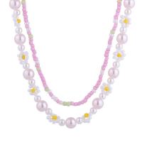 Plastic Pearl Necklace, Seedbead, with Plastic Pearl, Double Layer & for woman, mixed colors Approx 41-46 cm 