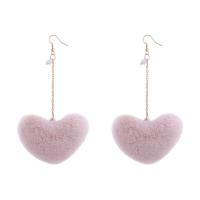 Fluffy Pom Pom Earrings, Plush, with Cubic Zirconia, Heart, for woman, pink 