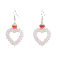 Plastic Pearl Drop Earring, with Seedbead, Heart, for woman & hollow, white 