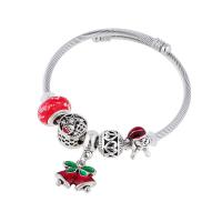 Zinc Alloy Christmas Bracelet, with Lampwork & Brass, Christmas Bell, silver color plated, for woman & enamel, mixed colors, Inner Approx 55mm 