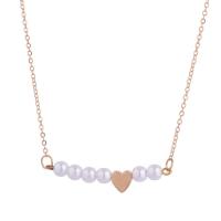 Zinc Alloy Necklace, with Plastic Pearl, Heart, gold color plated, for woman, white Approx 47-52.5 cm 