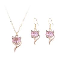 Rhinestone Zinc Alloy Jewelry Set, earring & necklace, with Crystal & Rhinestone, Fox, gold color plated, for woman, pink Approx 41-47.5 cm 