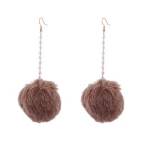 Fluffy Pom Pom Earrings, Plush, with Plastic Pearl, Round, for woman 