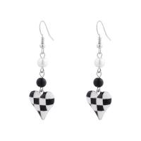 Enamel Zinc Alloy Drop Earring, with Plastic Pearl, Heart, silver color plated, for woman, white and black 