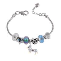 Zinc Alloy European Bracelets, with Crystal & Rhinestone & Brass, silver color plated, for woman & enamel, mixed colors Approx 18.5-24 cm 