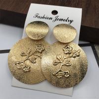 Zinc Alloy Drop Earring, Flat Round, gold color plated, with flower pattern & for woman & frosted, 50-60mm 