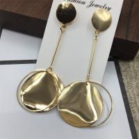 Zinc Alloy Drop Earring, Flat Round, gold color plated, for woman, 50-60mm 