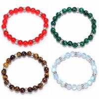 Gemstone Bracelets, with Zinc Alloy, Round, silver color plated & Unisex 8mm .5 Inch 