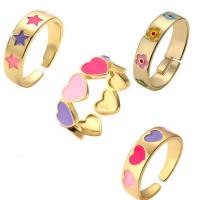 Латунь Манжеты палец кольцо, плакирован золотом, разные стили для выбора & Женский & эмаль, разноцветный, продается PC