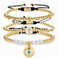 Evil Eye Jewelry Bracelet, Brass, with Polyester Cord & Plastic Pearl, gold color plated & adjustable & micro pave cubic zirconia & for woman & enamel, golden cm 
