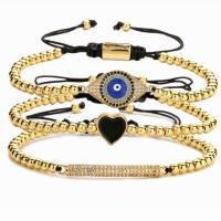 Evil Eye Jewelry Bracelet, Brass, with Polyester Cord, gold color plated & adjustable & micro pave cubic zirconia & for woman & enamel, golden cm 