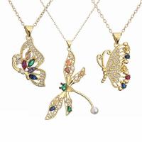 Cubic Zircon Micro Pave Brass Necklace, with 1.97 extender chain, Butterfly, gold color plated & micro pave cubic zirconia & for woman, golden .72 Inch 