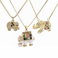 Cubic Zircon Micro Pave Brass Necklace, with 1.97 extender chain, Elephant, gold color plated & micro pave cubic zirconia & for woman & enamel .75 Inch 