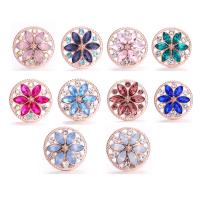 Jewelry Snap Button, Zinc Alloy, Flower, rose gold color plated, DIY & with glass rhinestone 18mm 