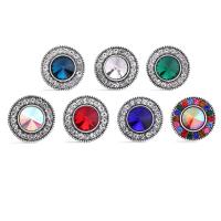 Jewelry Snap Button, Zinc Alloy, Round, antique silver color plated, DIY & with glass rhinestone 18mm 