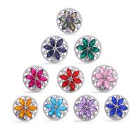 Jewelry Snap Button, Zinc Alloy, Flower, silver color plated, DIY & with glass rhinestone 