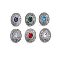 Jewelry Snap Button, Zinc Alloy, Ellipse, antique silver color plated, DIY & with glass rhinestone 18mm 