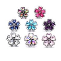 Jewelry Snap Button, Zinc Alloy, Flower, silver color plated, DIY & with glass rhinestone 18mm 