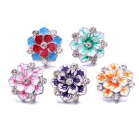 Jewelry Snap Button, Zinc Alloy, Flower, silver color plated, DIY & enamel & with rhinestone 18mm 
