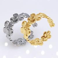 304 Stainless Steel Cuff Finger Ring, Flower, Vacuum Ion Plating, fashion jewelry & for woman 9mm 