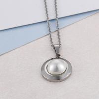 Stainless Steel Jewelry Necklace, 304 Stainless Steel, with Plastic Pearl & for woman 19mm,14mm Approx 17.72 Inch 