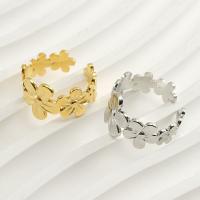 304 Stainless Steel Cuff Finger Ring, Flower, Vacuum Ion Plating, fashion jewelry & for woman 12mm, US Ring 