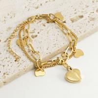 Stainless Steel Charm Bracelet, 304 Stainless Steel, with 1.97inch extender chain, Heart, 18K gold plated, Double Layer & fashion jewelry & for woman, golden Approx 6.3 Inch 