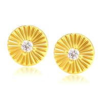 Zinc Alloy Stud Earring, with Cubic Zirconia, Flat Round, gold color plated, fashion jewelry & for woman, golden 