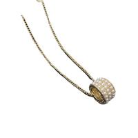 Zinc Alloy Necklace, with Plastic Pearl, Column, gold color plated, fashion jewelry & for woman, golden .3 cm 