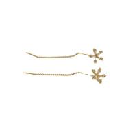 Brass Thread Through Earrings, Flower, gold color plated, fashion jewelry & micro pave cubic zirconia & for woman, golden, 70mm 