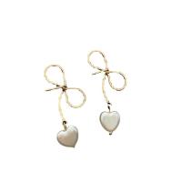 Plastic Pearl Zinc Alloy Earring, with Plastic, Bowknot, gold color plated, fashion jewelry & for woman 