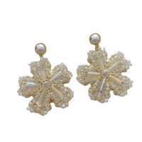 Crystal Drop Earring, Brass, with Crystal & Plastic Pearl, Flower, gold color plated, fashion jewelry & for woman, clear 